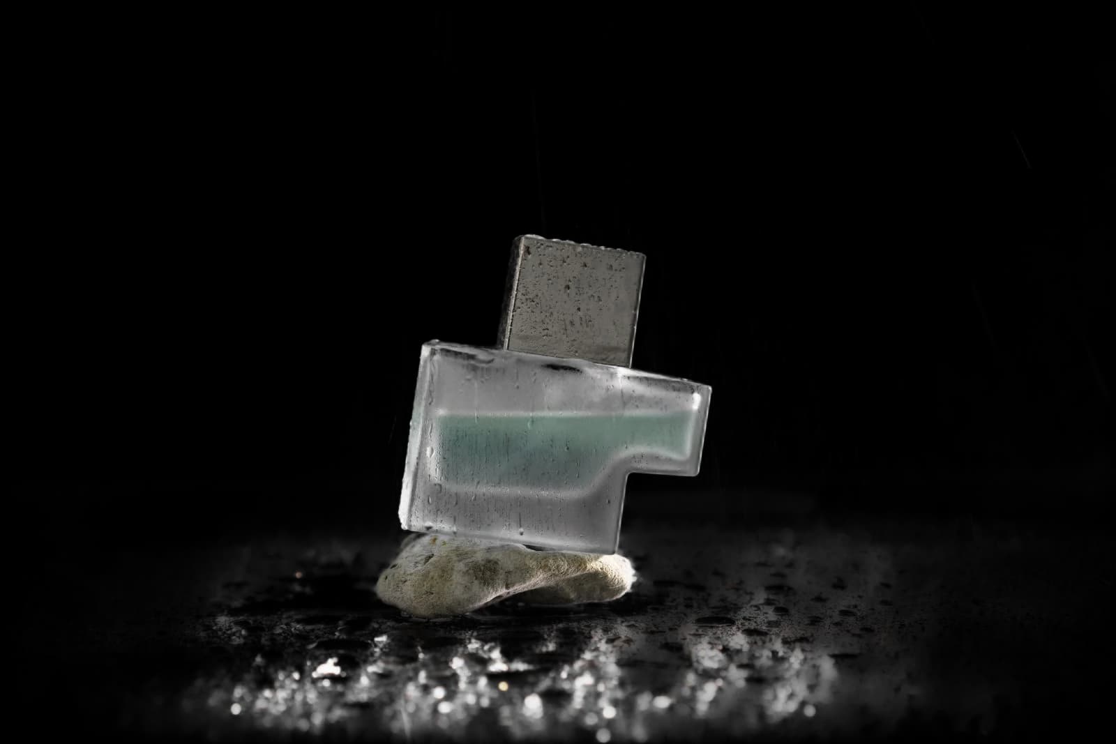 Glass perfume bottle, background removed